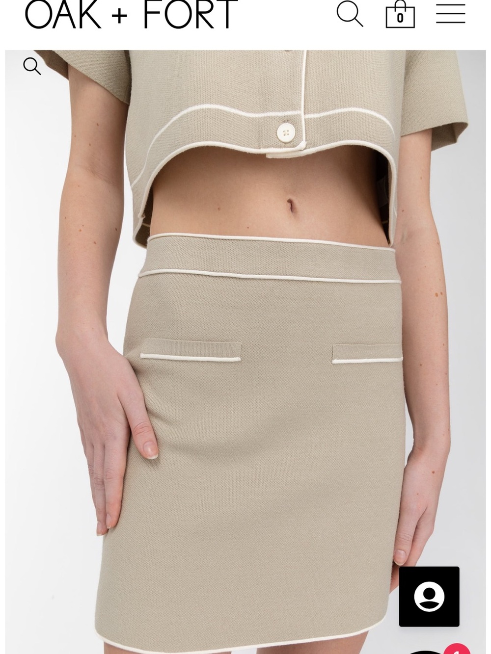 OAK + FORT Taupe Mini Skirt with White Trim